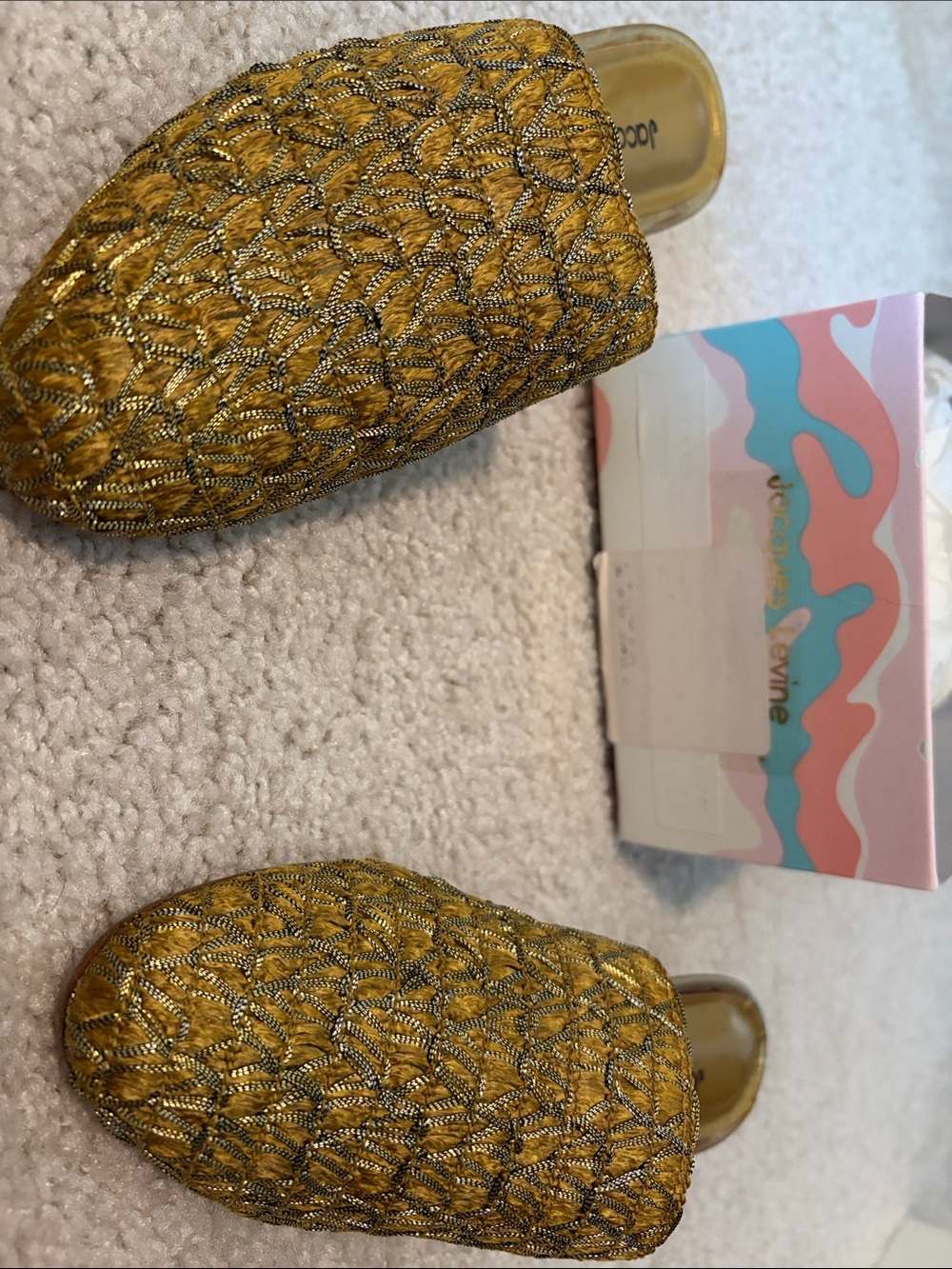 Jacques levine vintage Gold Woven Slip-On Mules for Women